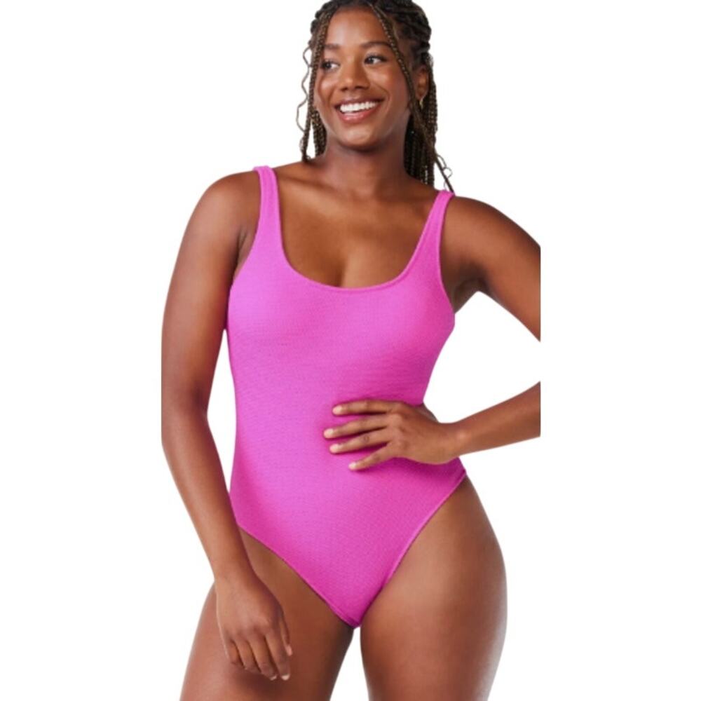 Love & Sports Textured Barbie Pink Scoop Back Scrunch Strap Womens 16-18